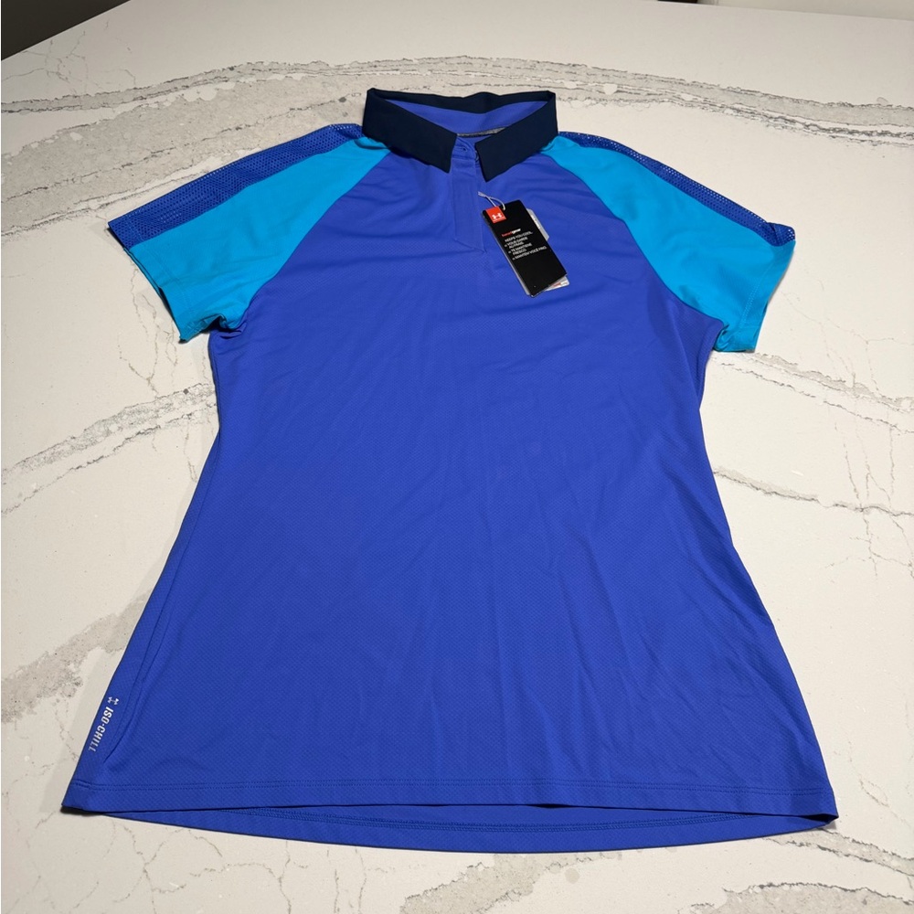 NWT Under Armour heat gear blue golf activewear polo Size Medium